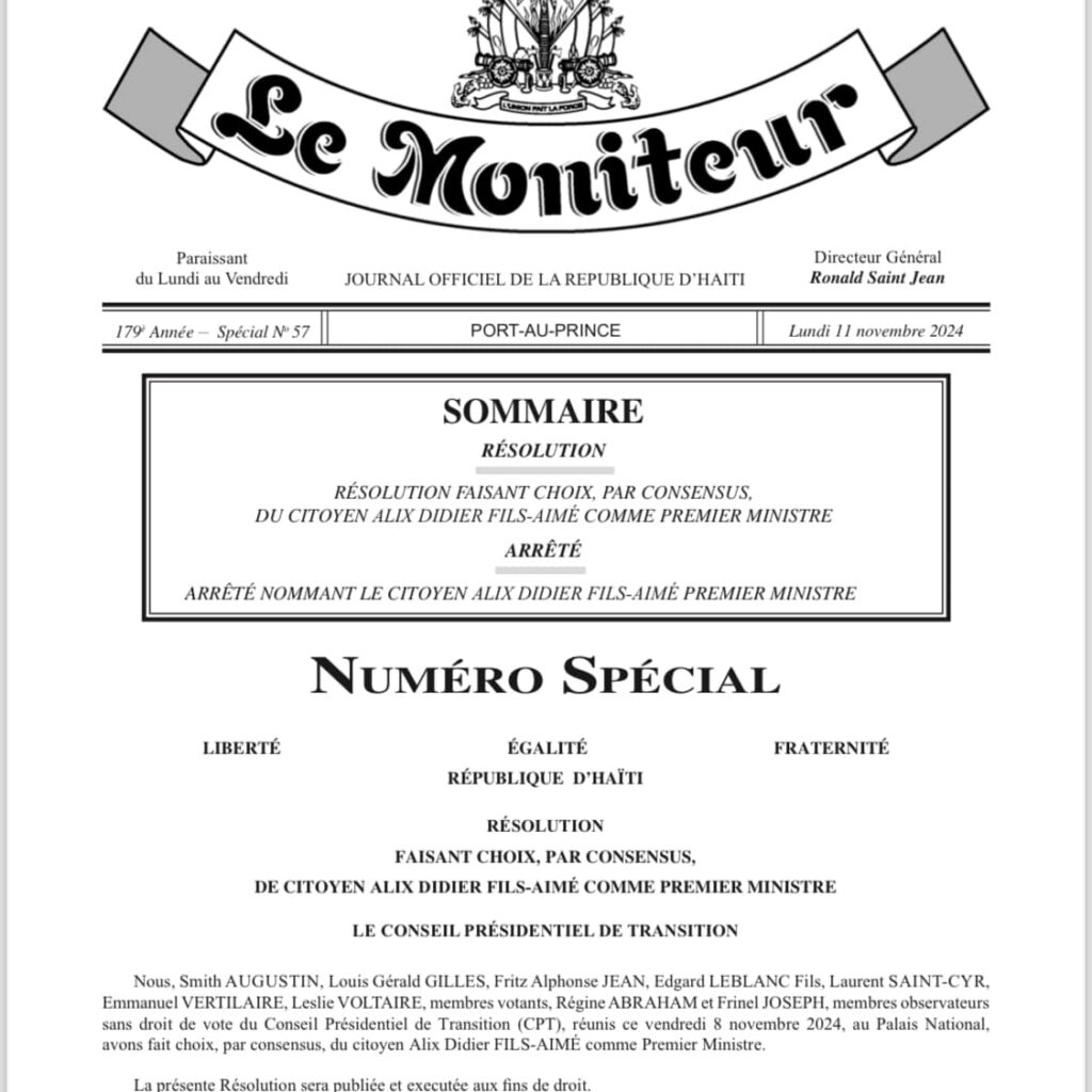 Nomination officielle d’Alix Didier Fils-Aimé comme Premier ministre d’Haïti