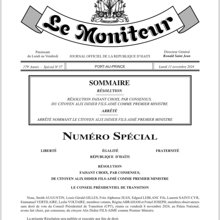 Nomination officielle d’Alix Didier Fils-Aimé comme Premier ministre d’Haïti
